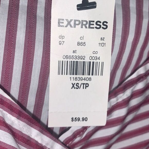 NWT Express Women's Preppy Striped Wrap Blouse Puffed Sleeves Top Red White XS - Picture 6 of 8